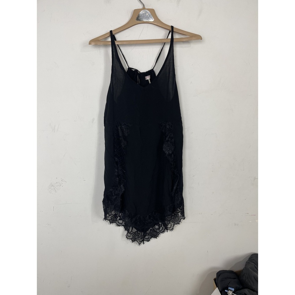 Intimately Free People Women Mini Slip XS Black Lace Trim Tunic Dress Whimsigoth